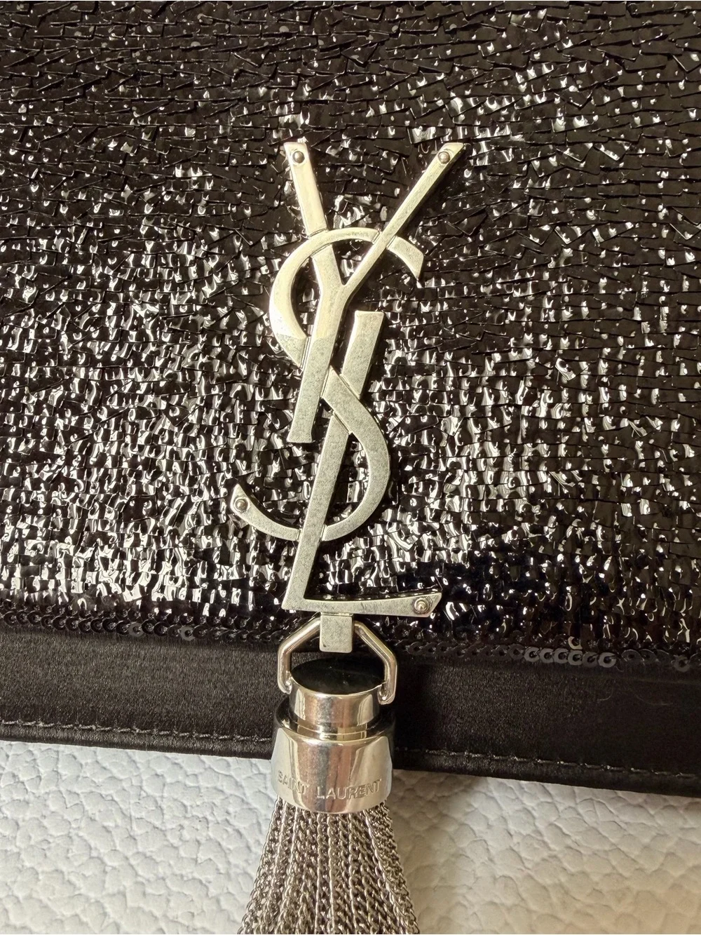 Saint Laurent Kate Tassel Chain Wallet Sequins Black Silver HW - Picture 4 of 14